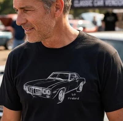 1969 Pontiac Firebird sketch T-Shirt | Classic Muscle Car Illustration